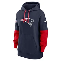 Women's Nike Navy New England Patriots 2024 Sideline Essential Fleece Pullover Hoodie