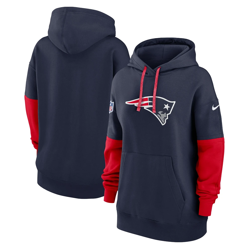 Women's Nike Navy New England Patriots 2024 Sideline Essential Fleece Pullover Hoodie