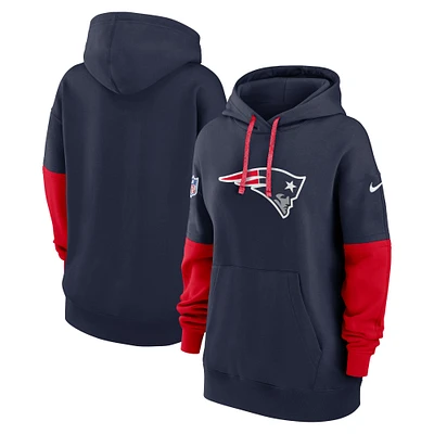 Sweat à capuche en polaire Nike bleu marine New England Patriots 2024 Sideline Essential pour femme