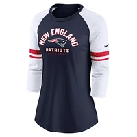 T-shirt raglan à manches 3/4 mode pour femme des New England Patriots Nike bleu marine