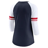 T-shirt raglan à manches 3/4 mode pour femme des New England Patriots Nike bleu marine