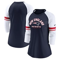 T-shirt raglan à manches 3/4 mode pour femme des New England Patriots Nike bleu marine