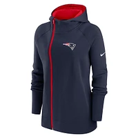 Sweat à capuche asymétrique raglan entièrement zippé Nike pour femmes, bleu marine, New England Patriots