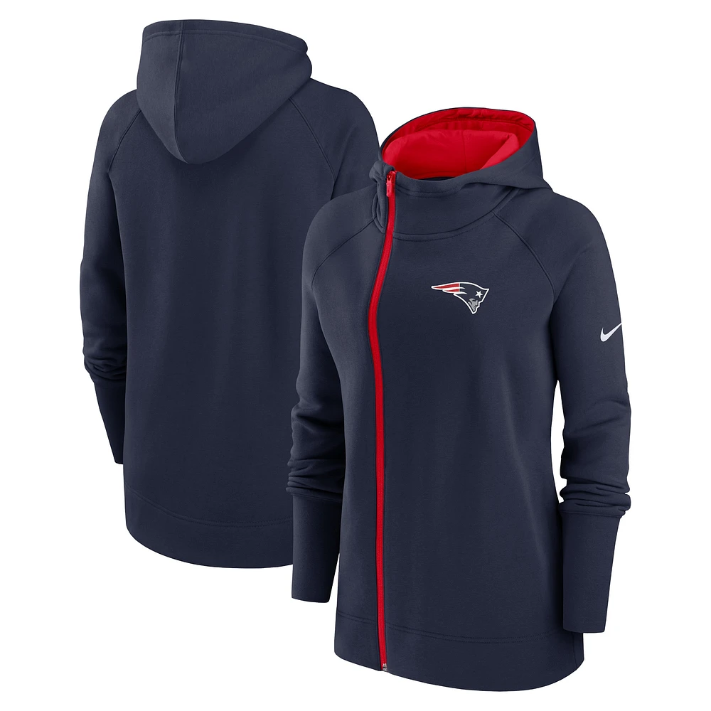 Women's Nike  Navy New England Patriots Asymmetrical Raglan Full-Zip Hoodie