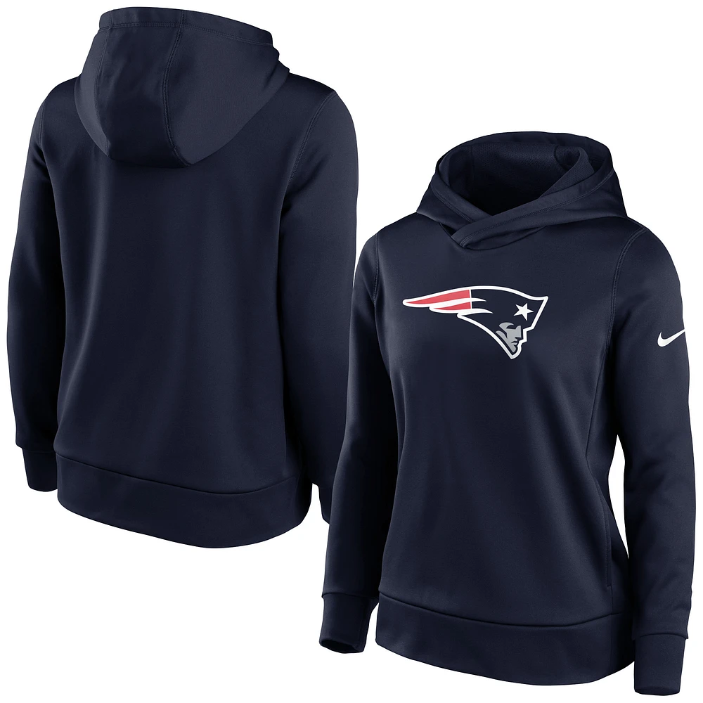 Haut à capuche léger et performant Nike New England Patriots pour femmes, bleu marine