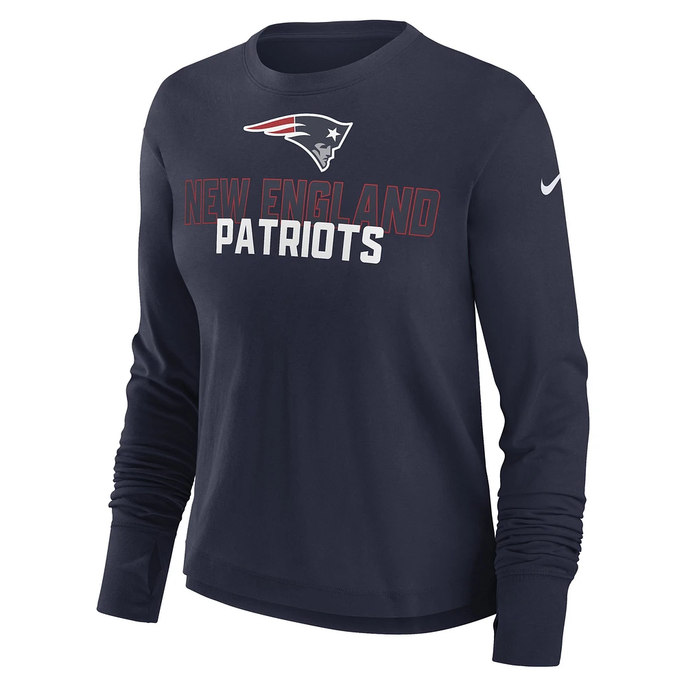 Women's Nike Navy New England Patriots Modest Crop Performance Long Sleeve T-Shirt