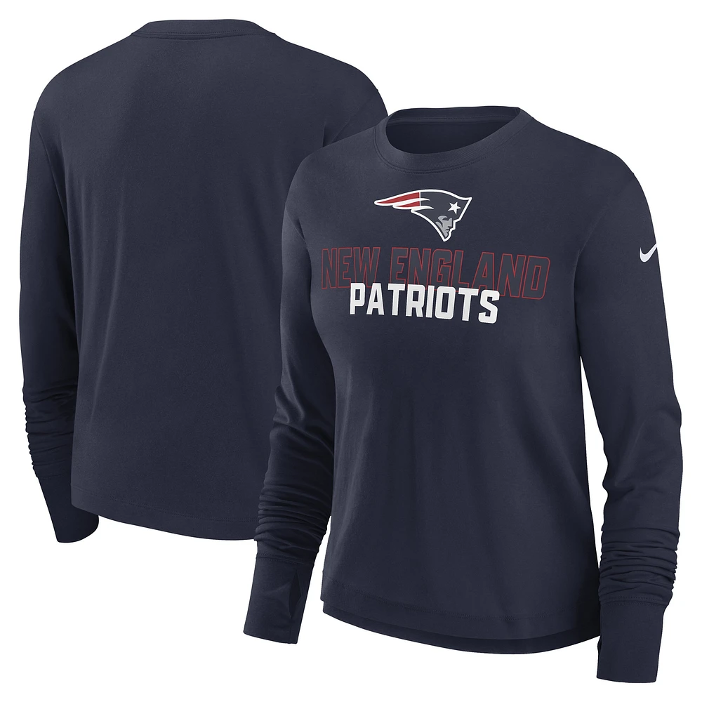 Women's Nike Navy New England Patriots Modest Crop Performance Long Sleeve T-Shirt