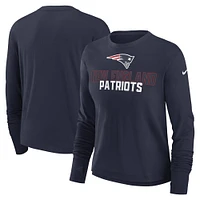 Women's Nike Navy New England Patriots Modest Crop Performance Long Sleeve T-Shirt