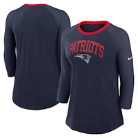 T-shirt à manches 3/4 Nike bleu marine New England Patriots Raglan pour femme