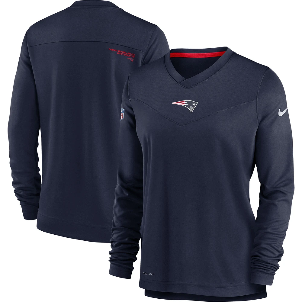 T-shirt à manches longues et col en V Nike New England Patriots pour femme, bleu marine