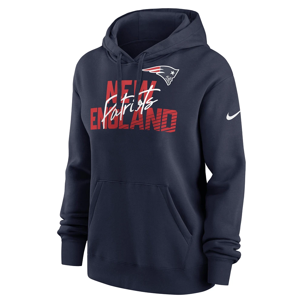 Women's Nike Navy New England Patriots Wordmark Club Fleece Pullover Hoodie