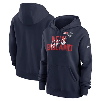 Women's Nike Navy New England Patriots Wordmark Club Fleece Pullover Hoodie