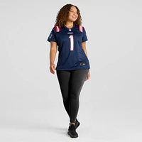 Maillot de match des New England Patriots Nike numéro 1 Bride pour femme, bleu marine