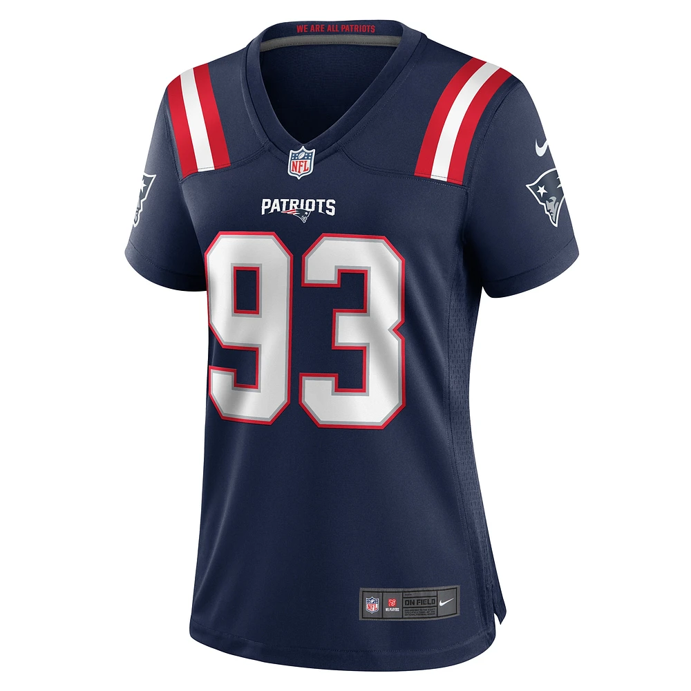 Maillot de match Nike Oshane Ximines bleu marine pour femme des New England Patriots