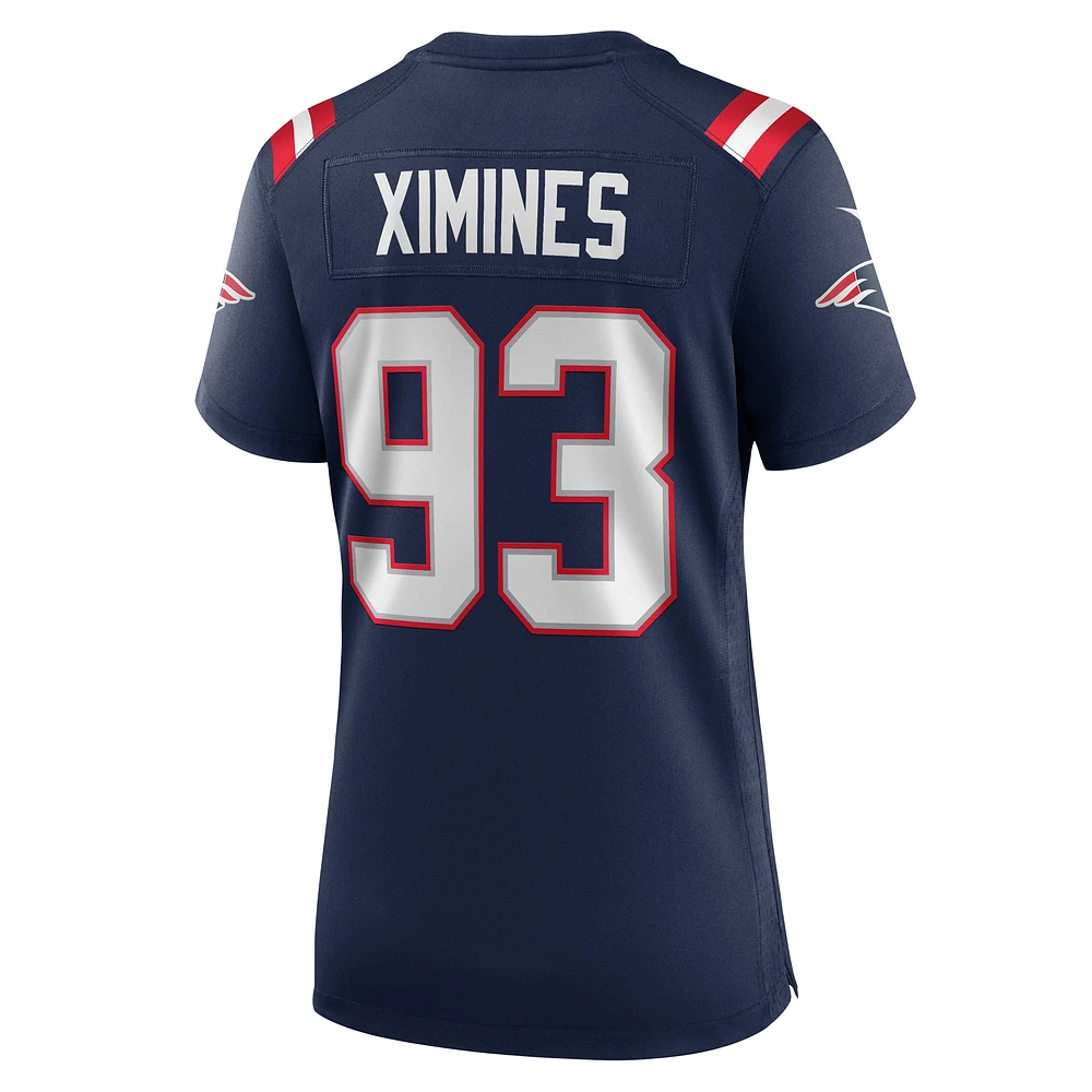 Maillot de match Nike Oshane Ximines bleu marine pour femme des New England Patriots