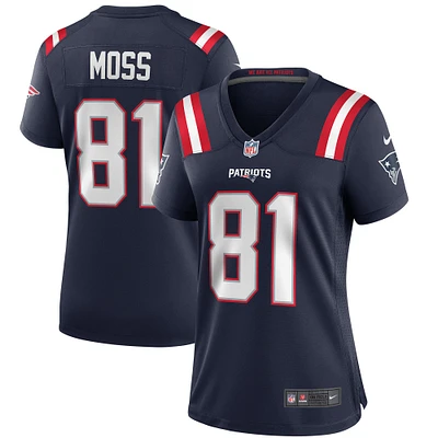 Maillot de joueur retraité du match des New England Patriots Nike Randy Moss pour femme, bleu marine