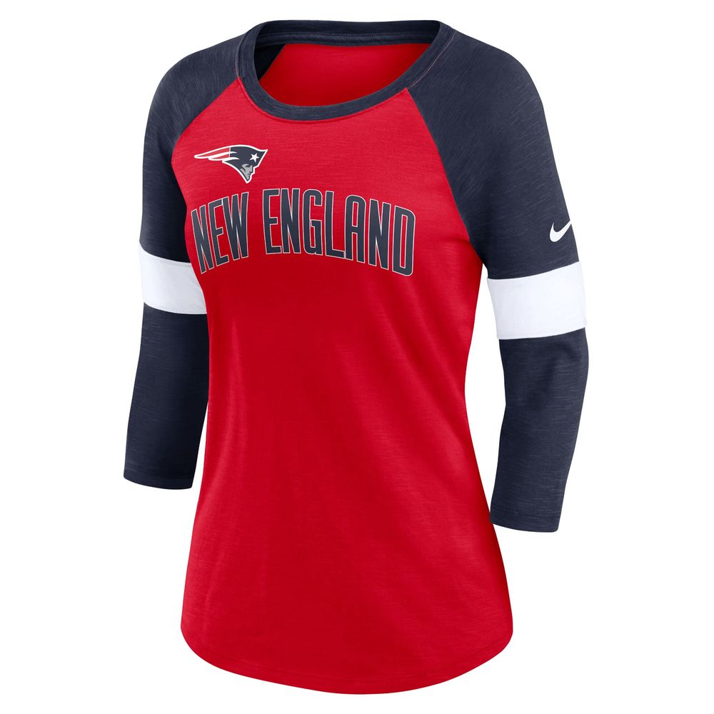 Women's Nike Red/Navy New England Patriots Football Pride Slub - 3/4 Raglan Sleeve T-Shirt