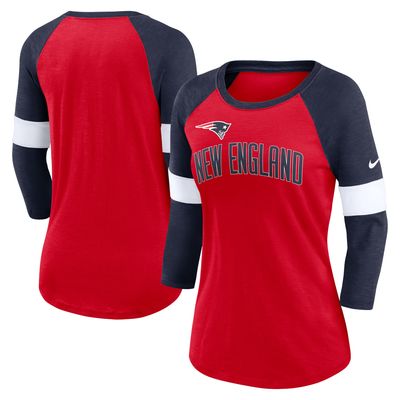 Women's Nike Red/Navy New England Patriots Football Pride Slub - 3/4 Raglan Sleeve T-Shirt