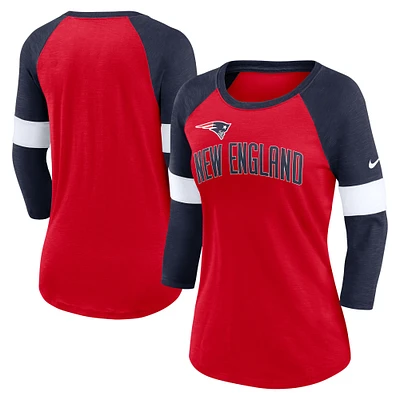Women's Nike Red/Navy New England Patriots Football Pride Slub - 3/4 Raglan Sleeve T-Shirt