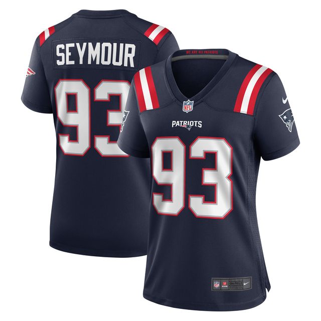 Maillot de match joueur retraité Nike Richard Seymour pour femme des New England Patriots, bleu marine