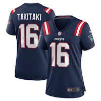 Maillot de match Nike Sione Takitaki bleu marine des New England Patriots pour femme