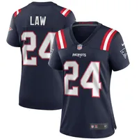 Patriots Ty Law HOF 19 Signed White Mitchell & Ness Jersey BAS Wit