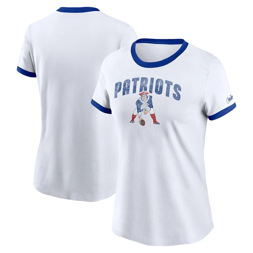 T-shirt Nike blanc New England Patriots Rewind Ringer pour femme