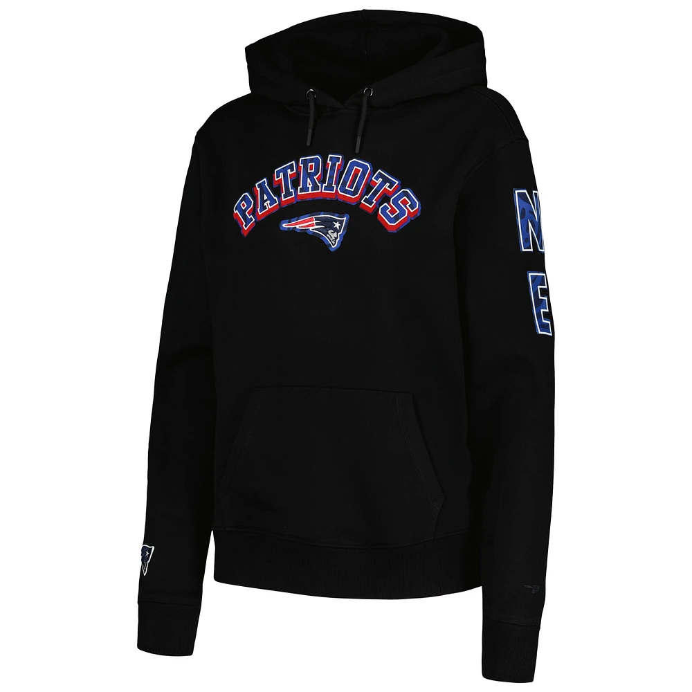 Women's Pro Standard Black New England Patriots Animal Print Fleece Pullover Hoodie