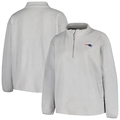 Women's Profile Gray New England Patriots Plus Sherpa Quarter-Zip Jacket