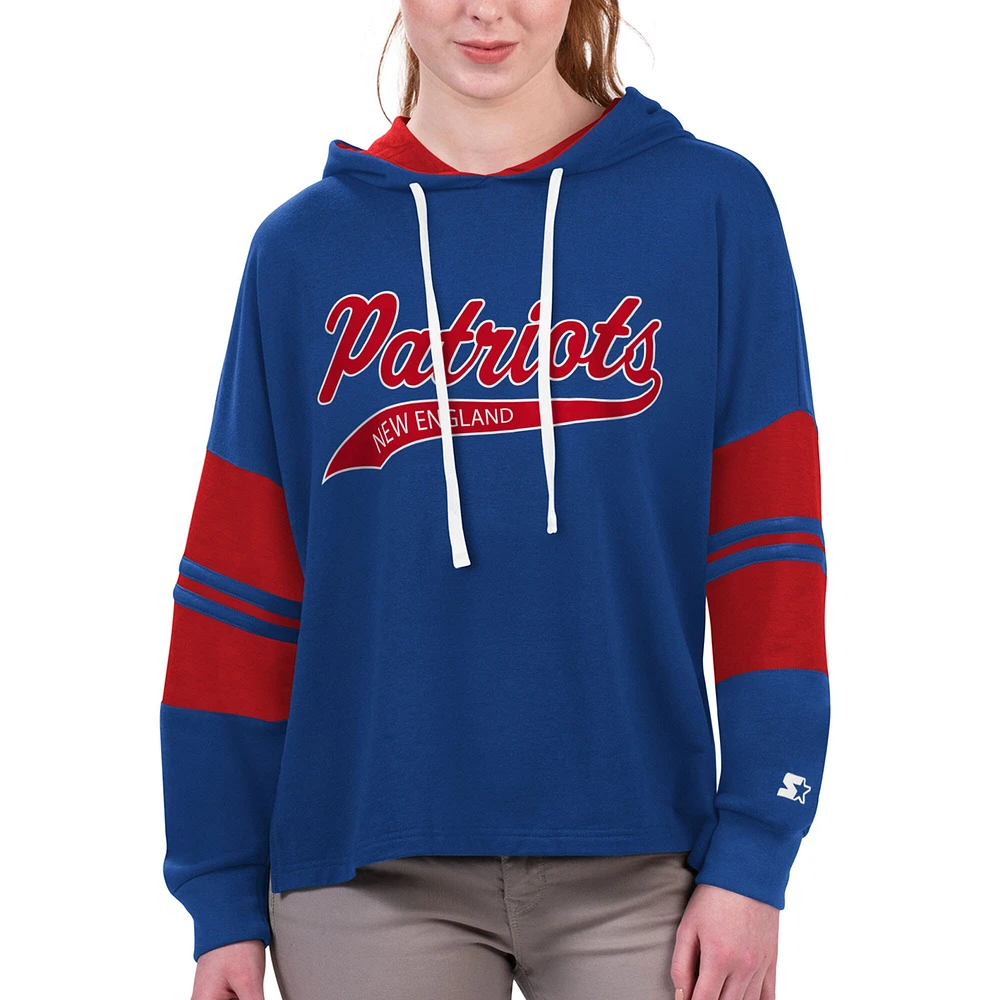 T-shirt à capuche manches longues Starter Royal New England Patriots Bump And Run pour femmes