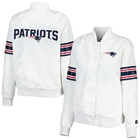 Veste universitaire Starter White New England Patriots Line Up en satin à boutons-pression pour femme