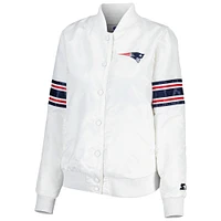 Veste universitaire Starter White New England Patriots Line Up en satin à boutons-pression pour femme