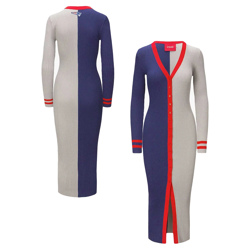 Robe pull boutonnée en tricot Shoko STAUD bleu marine/gris des New England Patriots pour femmes