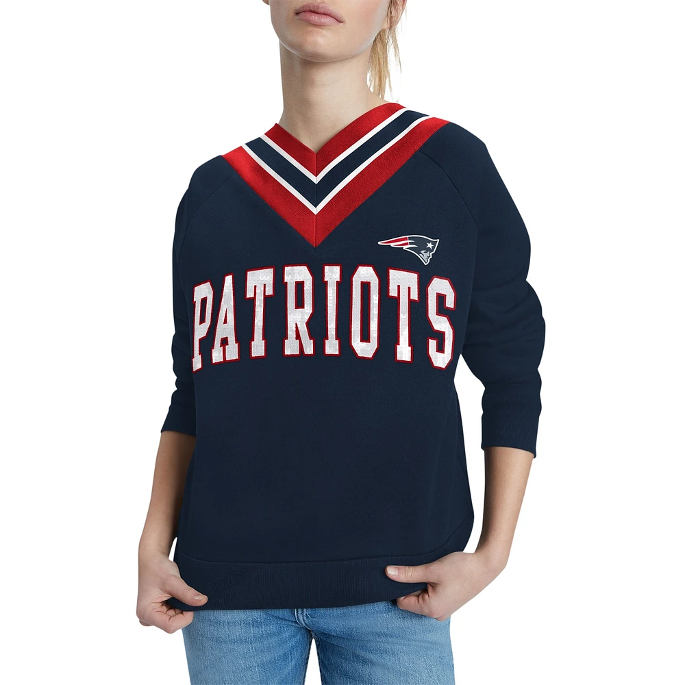 Chandail à col en V Heidi Raglan Tommy Hilfiger pour femmes des New England Patriots bleu marine