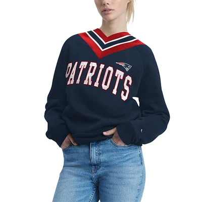 Chandail à col en V Heidi Raglan Tommy Hilfiger pour femmes des New England Patriots bleu marine