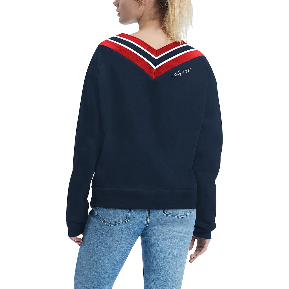 Women's Tommy Hilfiger Navy New England Patriots Heidi V-Neck Pullover Sweatshirt
