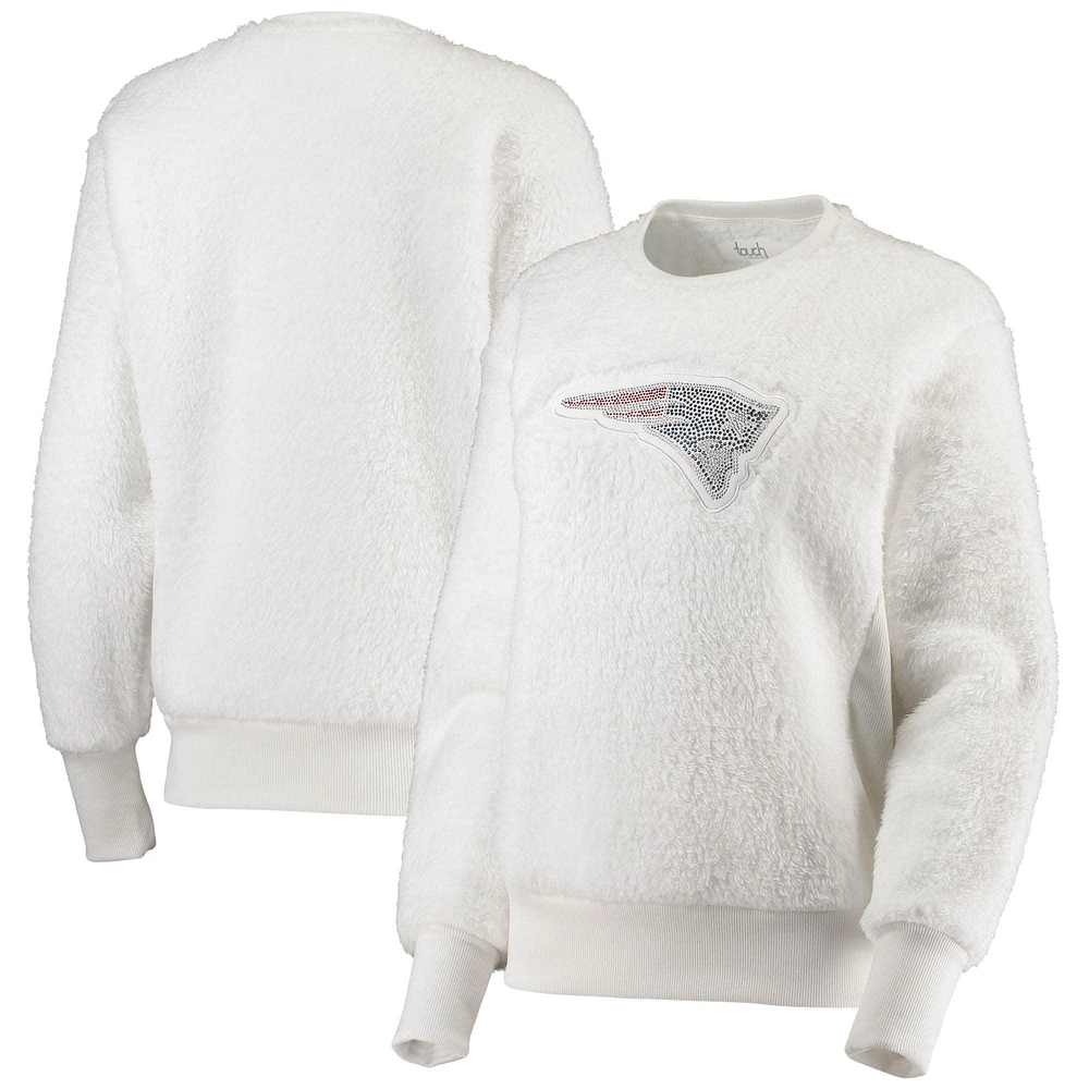 Women's Touch White New England Patriots Milestone Tracker Pullover Sweatshirt