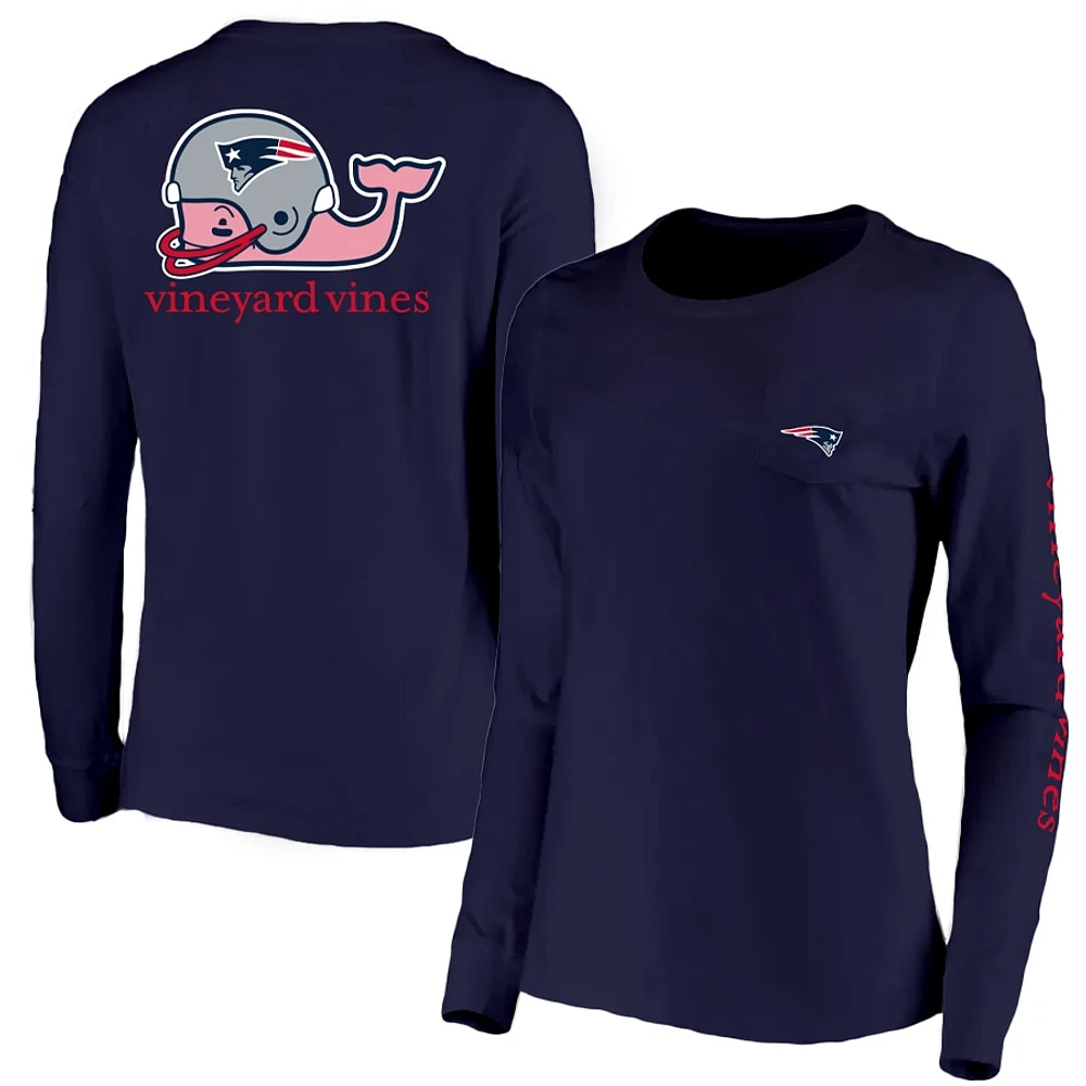 T-shirt à manches longues pour femme Vineyard Vines bleu marine avec casque des Patriots de la Nouvelle-Angleterre