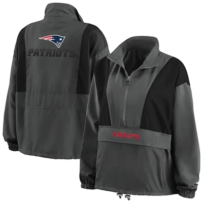 WEAR by Erin Andrews Charcoal New England Patriots - Veste pliable à demi-zip Popover pour femmes