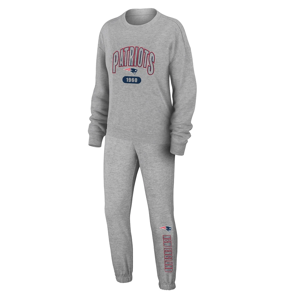 Ensemble de nuit pour femme WEAR by Erin Andrews Heather Gray New England Patriots en tricot à manches longues et pantalon