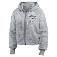 Women's WEAR by Erin Andrews  Heather Gray New England Patriots Speckled Fleece Cropped Full-Zip Hoodie