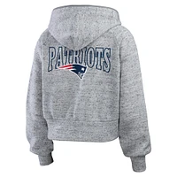 Women's WEAR by Erin Andrews  Heather Gray New England Patriots Speckled Fleece Cropped Full-Zip Hoodie