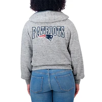 Women's WEAR by Erin Andrews  Heather Gray New England Patriots Speckled Fleece Cropped Full-Zip Hoodie