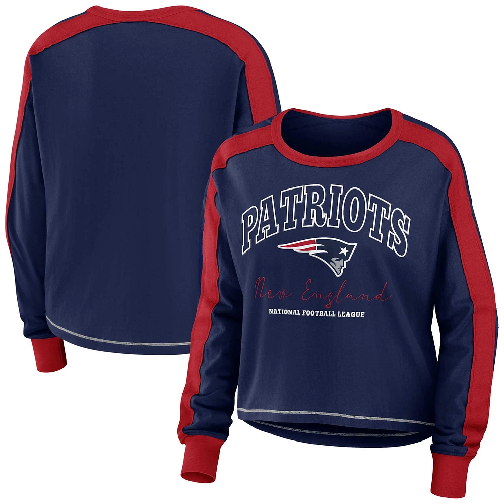 T-shirt court à manches longues et blocs de couleurs bleu marine/rouge pour femme WEAR by Erin Andrews des New England Patriots