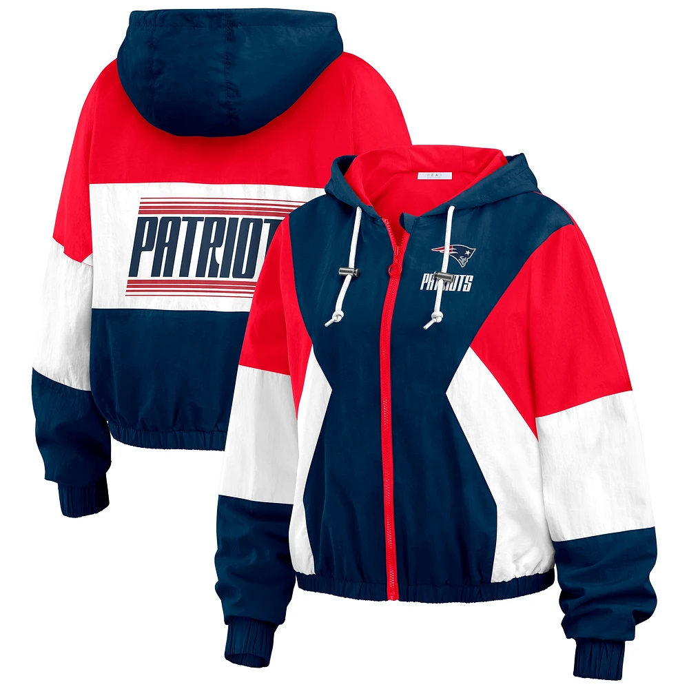 Veste coupe-vent zippée à blocs de couleurs bleu marine/rouge pour femme WEAR by Erin Andrews, grande taille, New England Patriots