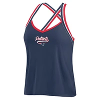 Women's WEAR by Erin Andrews Navy New England Patriots Cross Strap Tri-Blend Tank Top