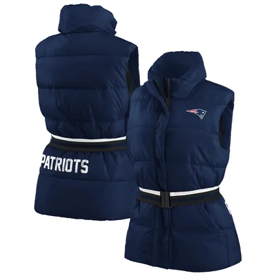 New England Patriots WEAR by Erin Andrews Women's Full-Zip Puffer Vest with Belt - Navy