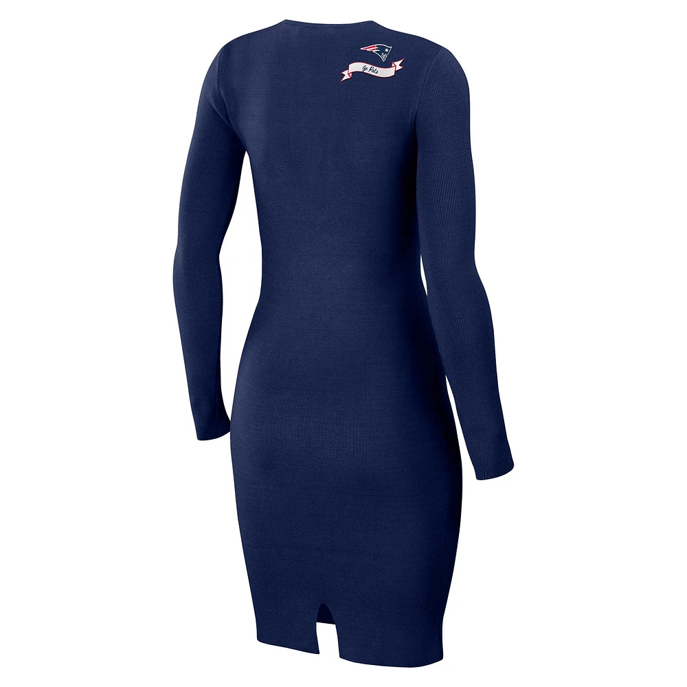 Robe à manches longues et lacets bleu marine New England Patriots pour femme WEAR by Erin Andrews