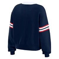 Women's WEAR by Erin Andrews Navy  New England Patriots Lace-Up Sweater