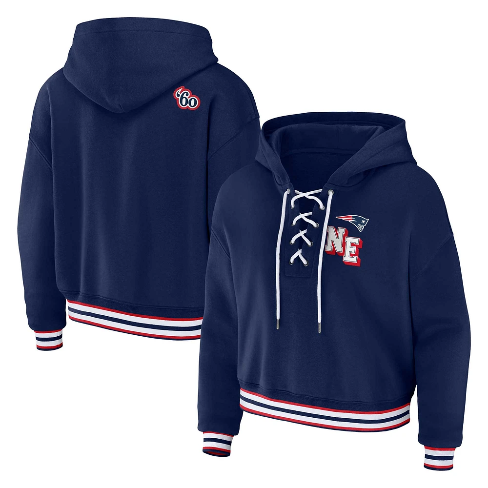 Women's WEAR by Erin Andrews Navy New England Patriots Plus Lace-Up Pullover Hoodie